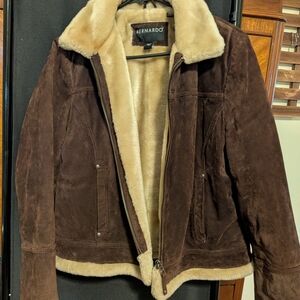 Bernardo Women's Dark Brown Leather Jacket with Cream Lining
